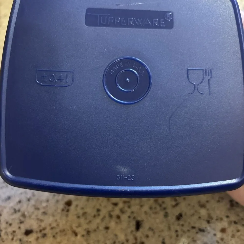 Vintage Tupperware Square with Lid - blue/tan, 1980s-1990s 311-25 & 310-62